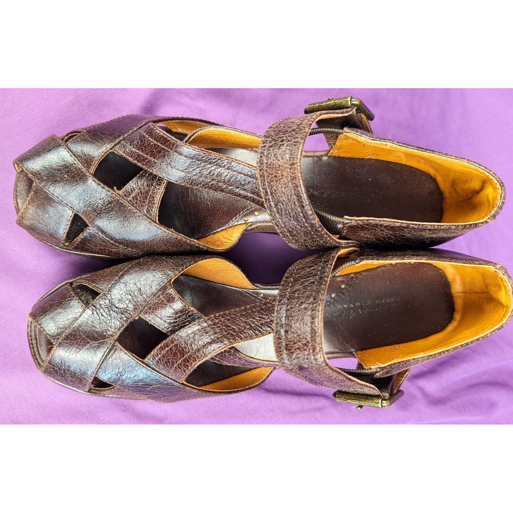 Re-mix Vintage Meadow Brown Croc Sz 9M Buckle Sandals Wedge Platform Leather - Picture 6 of 16